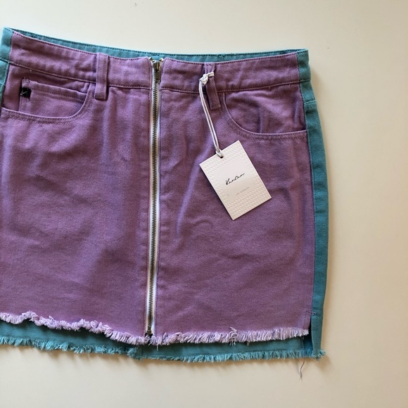 NWT KanCan Purple and Blue Colorblock Mini Skirt - Picture 4 of 8